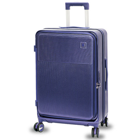 スーツケース Mサイズ フロントオープン 拡張機能 キャリーケース 24インチ 多機能 静音 軽量 旅行バッグ 大容量 【LH003-M】 ダークブルー トラベルソムリエ