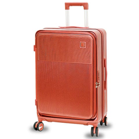 スーツケース Mサイズ フロントオープン 拡張機能 キャリーケース 24インチ 多機能 静音 軽量 旅行バッグ 大容量 【LH003-M】 オレンジ トラベルソムリエ