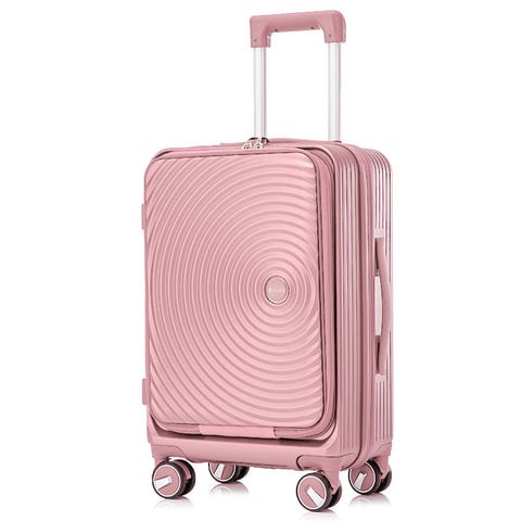 スーツケース Sサイズ フロントオープン 拡張機能 機内持ち込み キャリーケース 20インチ 多機能 静音 軽量 旅行バッグ 大容量 【LH004-S】 ピンク トラベルソムリエ