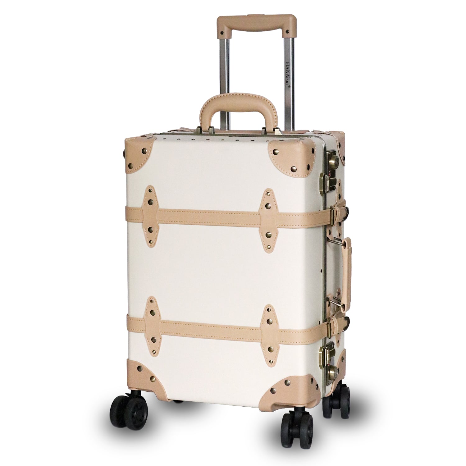 キャリーバッグ 機内持ち込み トランクケース アンティーク スーツケース Sサイズ 18インチ キャリーケース フレームタイプ 小型 アルミフレーム TSAロック かわいい オシャレ HANAism 【ST】 8/ホワイト ベージュ トラベルソムリエ t-s1