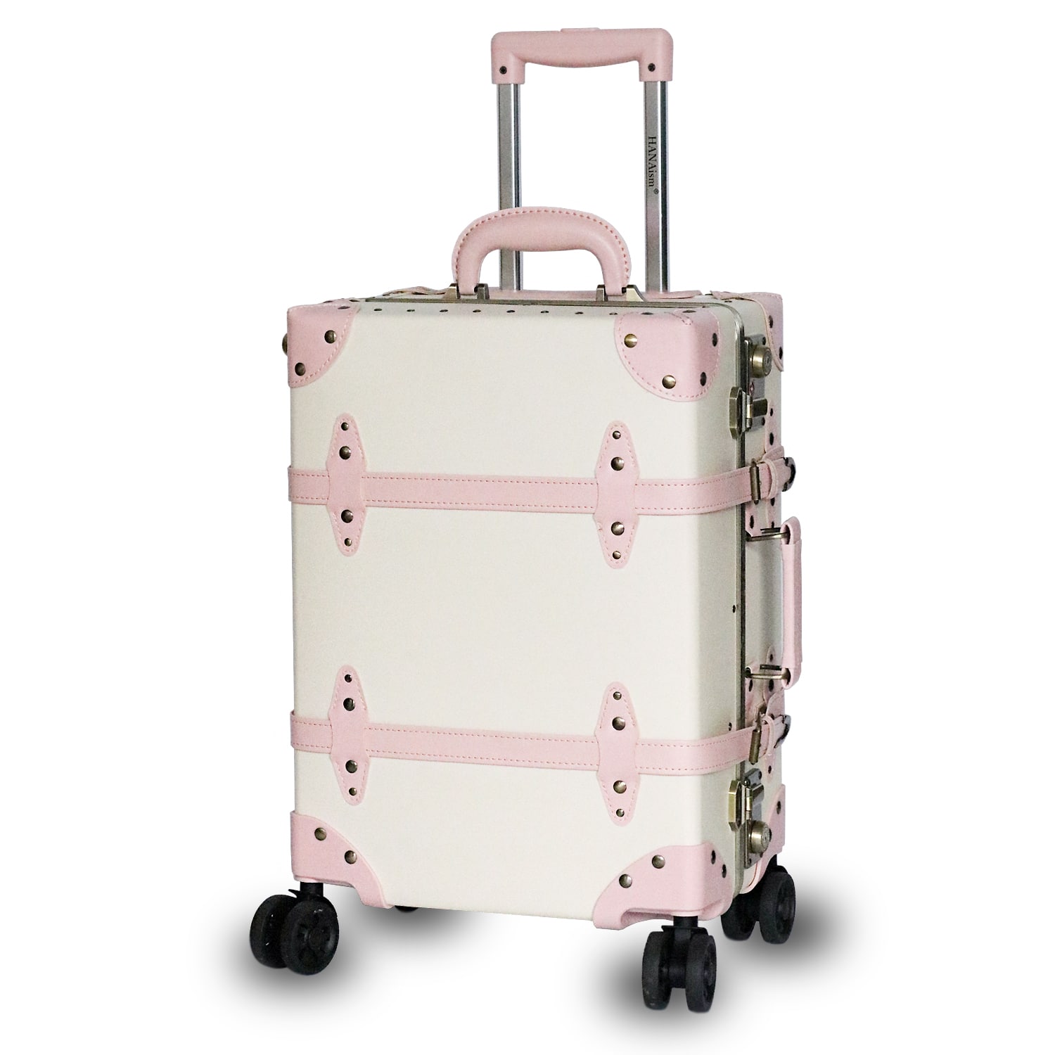 キャリーバッグ 機内持ち込み トランクケース アンティーク スーツケース Sサイズ 18インチ キャリーケース フレームタイプ 小型 アルミフレーム TSAロック かわいい オシャレ HANAism 【ST】 9/ホワイト ピンク トラベルソムリエ t-s1