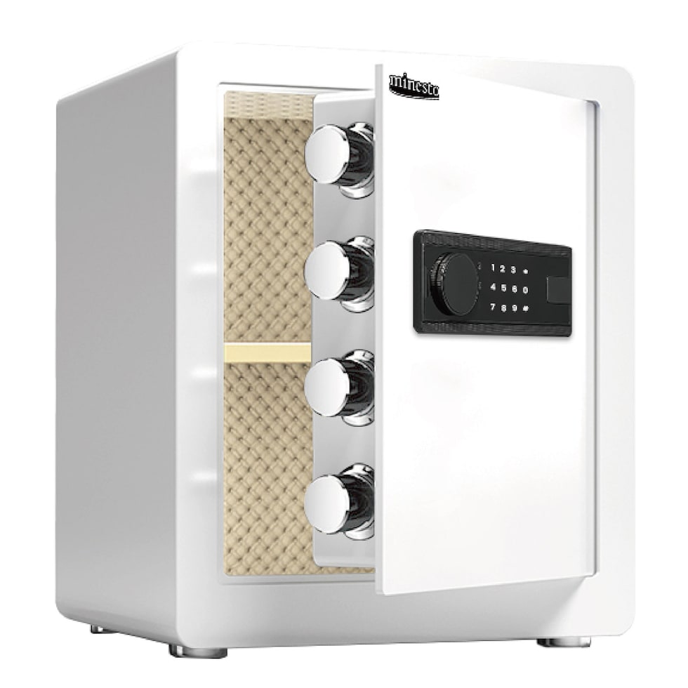 金庫 約43L テンキー式 振動警報 アラーム付き 専用鍵2本 壁付け対応 日用 オフィス用品 送料無料 ※北海道、沖縄県、離島を除く 【ロジ発送】 ホワイト トラベルソムリエ