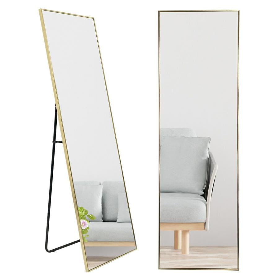 全身鏡 約160cmx50cm 鏡 大型 姿見 アルミ合金フレーム 家具 送料無料 ※北海道、沖縄県、離島を除く 【ロジ発送】ゴールド トラベルソムリエ