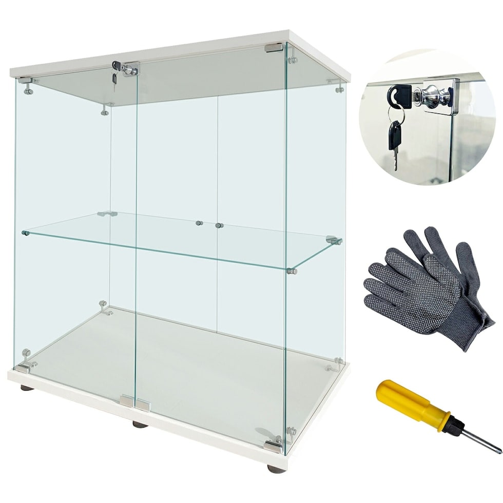 フィギュア ケース ガラスケース コレクションケース 棚 飾り棚 2段 両扉 鍵付き ショーケース キャビネット 大型 収納棚 家具 送料無料 ※北海道、沖縄県、離島を除く 【ロジ発送】ホワイト トラベルソムリエ