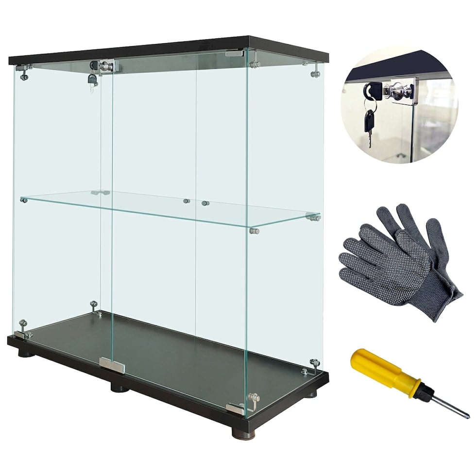 フィギュア ケース ガラスケース コレクションケース 棚 飾り棚 2段 両扉 鍵付き ショーケース キャビネット 大型 収納棚 家具 送料無料 ※北海道、沖縄県、離島を除く 【ロジ発送】ブラック トラベルソムリエ