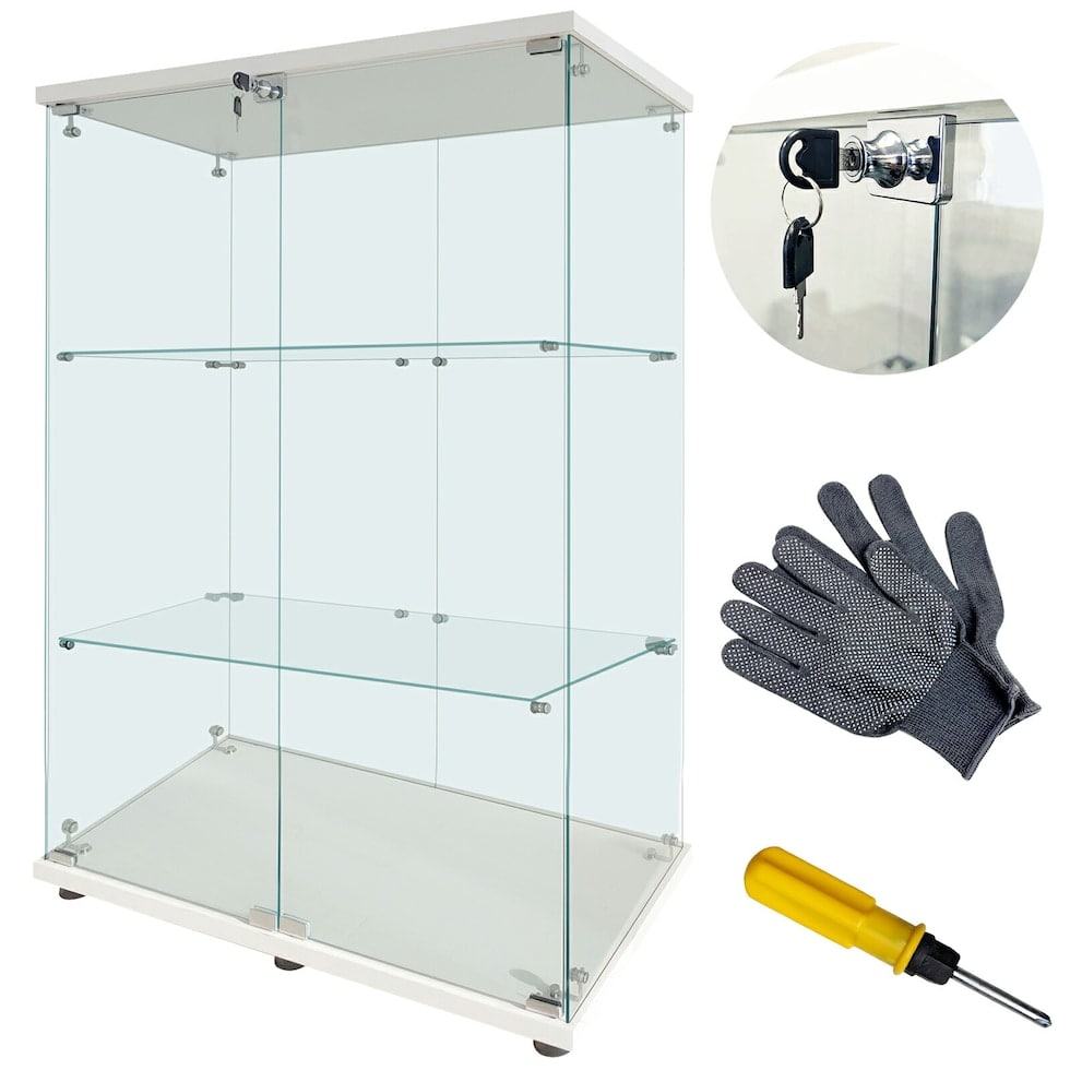 フィギュア ケース ガラスケース コレクションケース 棚 飾り棚 3段 両扉 鍵付き ショーケース キャビネット 大型 収納棚 家具 送料無料 ※北海道、沖縄県、離島を除く 【ロジ発送】ホワイト トラベルソムリエ