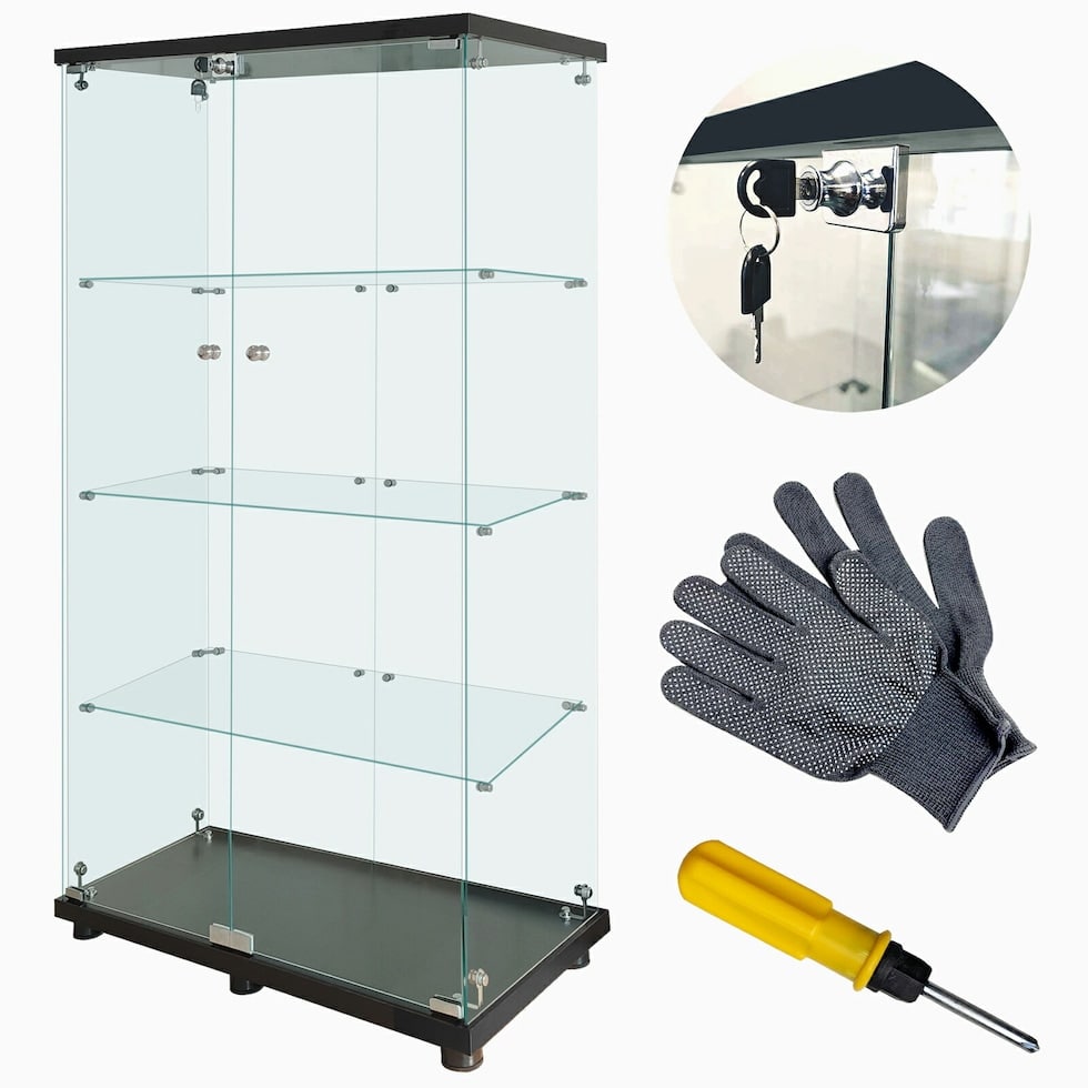 フィギュア ケース ガラスケース コレクションケース 棚 飾り棚 4段 両扉 鍵付き ショーケース キャビネット 大型 収納棚 家具 送料無料 ※北海道、沖縄県、離島を除く 【ロジ発送】ブラック トラベルソムリエ