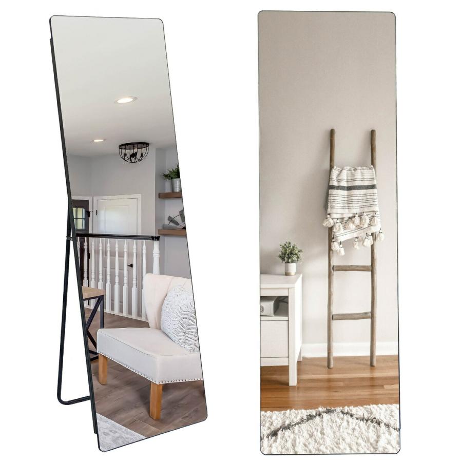 ノンフレーム スタンドミラー 全身鏡 約160cmx50cm 鏡 大型 姿見 アルミ合金フレーム 家具 オフィス用品 送料無料 ※北海道、沖縄県、離島を除く 【ロジ発送】ローズゴールド トラベルソムリエ