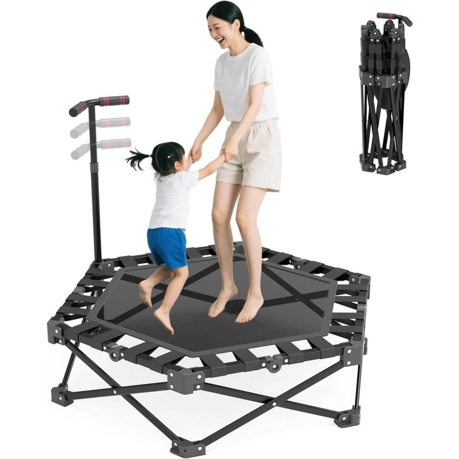 折りたたみ式 トランポリン 室内 静音設計 手すり付き 3段階調節 トレーニング エクササイズ 耐荷重150kg 収納便利 省スペース 組立簡単 高耐久 室外 ブラック 送料無料 ※北海道、沖縄県、離島を除く 【ロジ発送】 トラベルソムリエ w-tre5