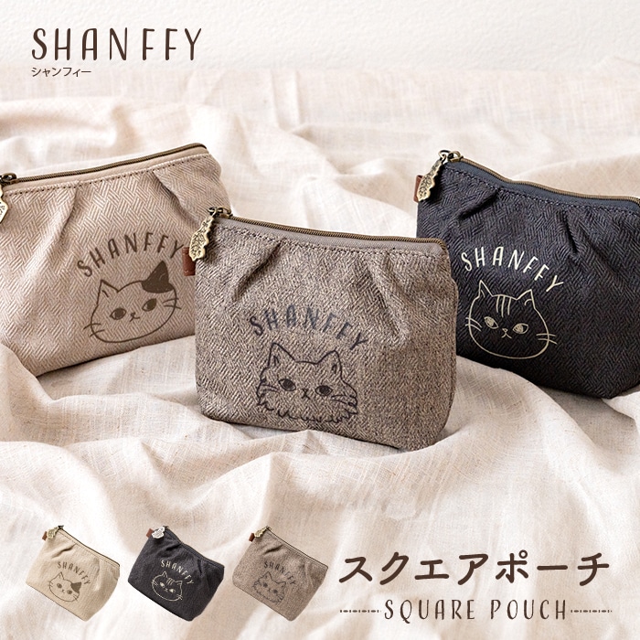 ポーチ 可愛い おしゃれ タックポーチ 小さめ 化粧ポーチ スクエアポーチ レディース ファスナー 猫 ねこ キャラクター SNS 漫画 軽量