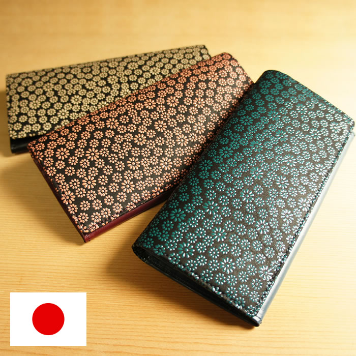財布 レディース 長財布 本革 日本製 薄い 和装 印伝 デイジー柄 女性用 和風 和柄 革鹿革 漆 古都印伝 サイフ 長サイフ 母の日 プレゼント クリスマス
