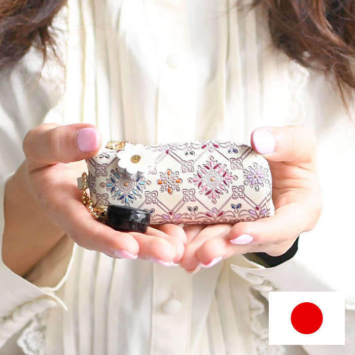 印鑑ケース かわいい 朱肉付き レディース 日本製 本革 スタンプケース 手染め 花柄 文庫革 手描き 国産 フラワーガーデン 友禅文庫 母の日 プレゼント クリスマス