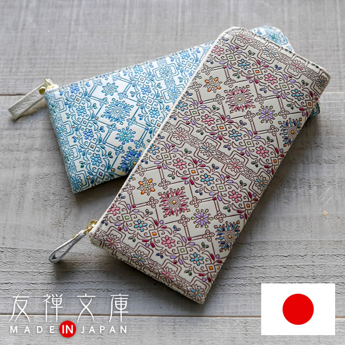 財布 レディース 長財布 本革 薄い L字ファスナー 日本製 花柄 文庫革 手描き 和風 和柄 サイフ 長サイフ フラワーガーデン 友禅文庫 母の日 プレゼント クリスマス