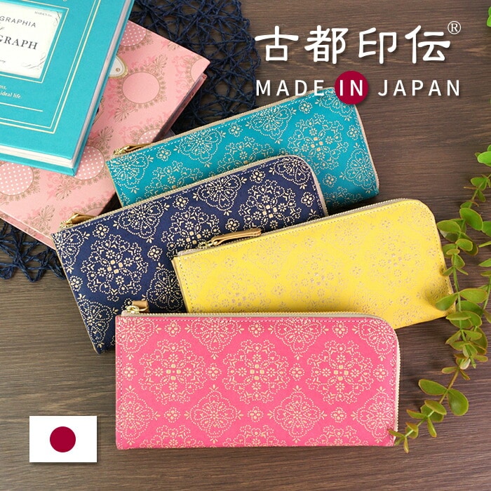 財布 レディース 長財布 L字ファスナー 薄型 軽い 本革 日本製 国産 革財布 鹿革 エレガント 上品 フォーマル レース柄 レースフラワー 古都印伝 サイフ 長サイフ 母の日 プレゼント クリスマス