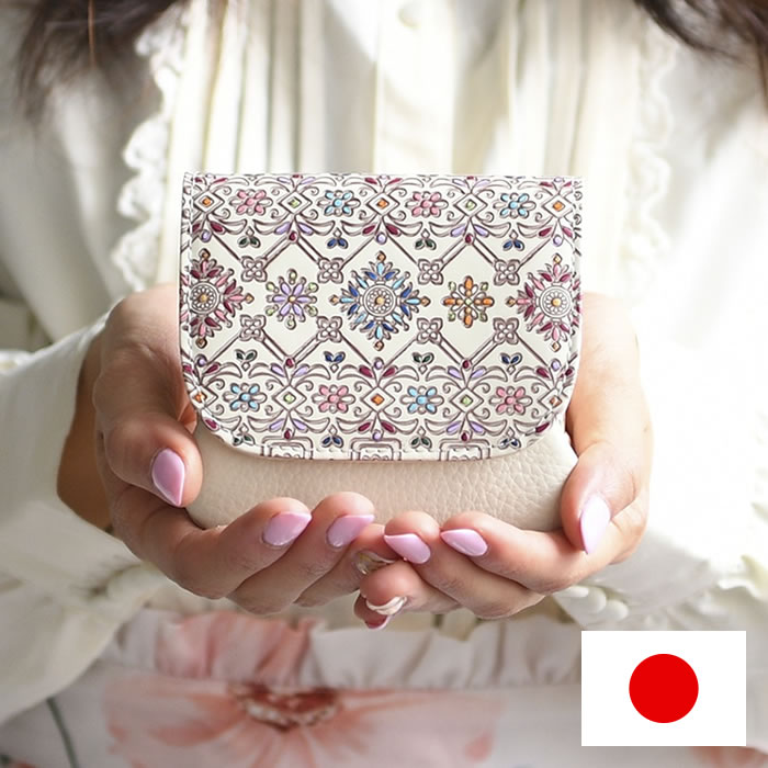 財布 レディース がま口 小銭入れ フラップ 本革 がま口財布 コンパクト ミニ財布 小さい財布 日本製 花柄 手描き 和風 和柄 フラワーガーデン 友禅文庫 母の日 プレゼント クリスマス