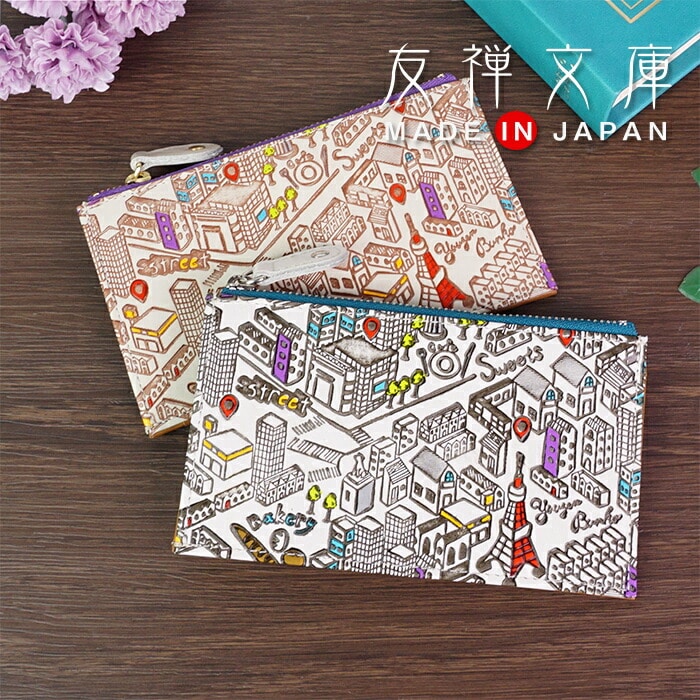 カードケース 小銭入れ 薄い フラグメントケース 革小物 レディース 通勤 通学 本革 文庫革 日本製 国産 手染め 手描き かわいい ポップ マップ 地図 婦人 上品 友禅文庫 母の日 プレゼント クリスマス