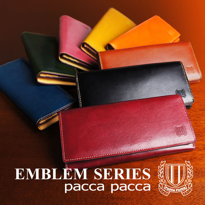 財布 メンズ 長財布 本革 牛革 素上げ 馬革 エンブレム pacca pacca ヌメ革調 レザー おしゃれ サイフ 長サイフ クリスマス