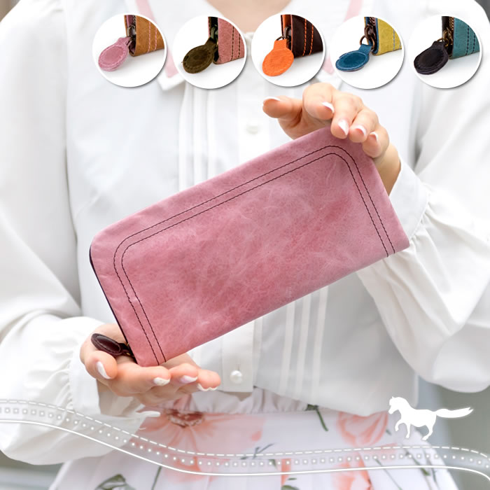 財布 レディース 長財布 ラウンドファスナー 本革 大容量 カード入れ ジッパー 馬革 かわいい カラフル キュート pacca pacca スフレシリーズ 母の日 プレゼント クリスマス