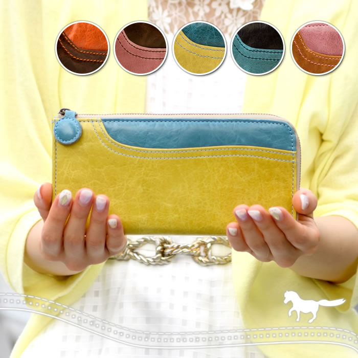 財布 長財布 L字ファスナー レディース 本革 スリム マチ 大容量 カード入れ ポケット 馬革 かわいい カラフル キュート pacca pacca スフレシリーズ 母の日 プレゼント クリスマス