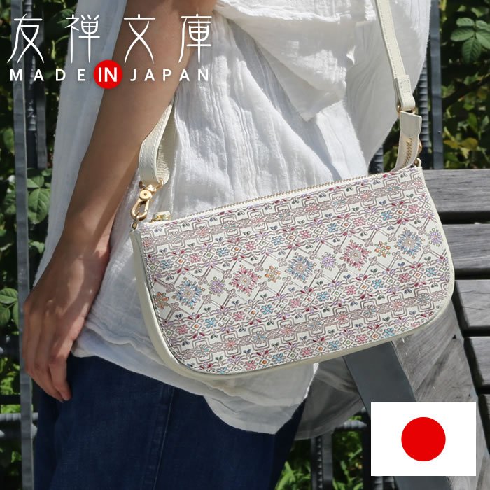 バッグ ショルダーバッグ クラッチバッグ お財布ポシェット 2WAY かばん 斜めがけ レディース レディースバック 本革 日本製 花柄 文庫革 手描き 和風 和柄 友禅文庫 クリスマス 母の日 ソープフラワー 花 ラッピング