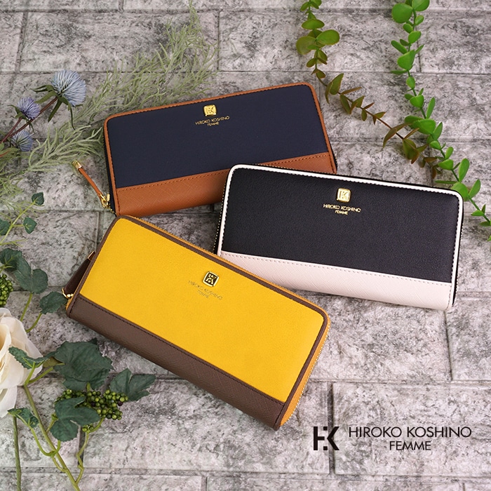 長財布 ラウンドファスナー レディース 3色展開 合成皮革 エレガント ギフト 祝い プレゼント コシノヒロコ HIROKO KOSHINO サイフ 財布 クリスマス 母の日 ソープフラワー 花 ラッピング