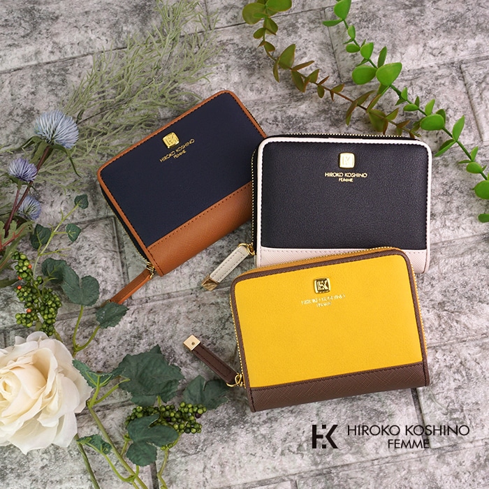 二つ折り財布 折りたたみ財布 ファスナー ジッパー レディース 3色展開 合成皮革 エレガント ギフト 祝い プレゼント コシノヒロコ HIROKO KOSHINO サイフ 財布 クリスマス 母の日 ソープフラワー 花 ラッピング