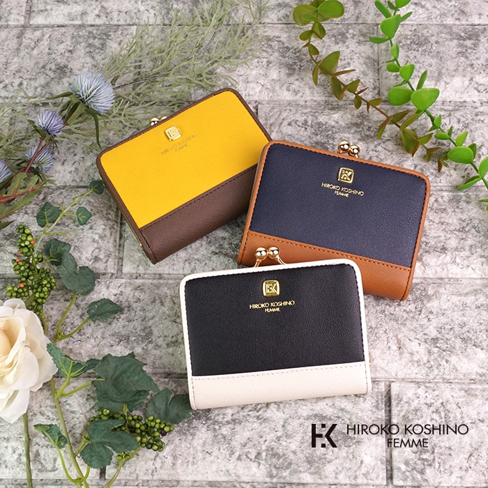 二つ折り財布 折りたたみ財布 がま口財布 口金 レディース 3色展開 合成皮革 エレガント ギフト 祝い プレゼント コシノヒロコ HIROKO KOSHINO サイフ 財布 クリスマス 母の日 ソープフラワー 花 ラッピング