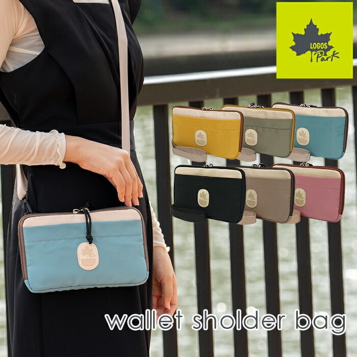 横型お財布ショルダー ウォレットポーチ お財布ポシェット ショルダーバッグ スマホ 入る ポーチ スマホポシェット ワッペン LOGOSPark ロゴスパーク プレゼント ギフト ラッピング