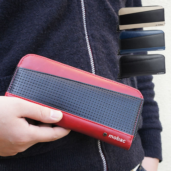 財布 メンズ 長財布 ラウンドファスナー メッシュエンボス ツートンカラー バイカラー mobac ジッパー ジャバラ 大容量 モバック サイフ 長サイフ クリスマス