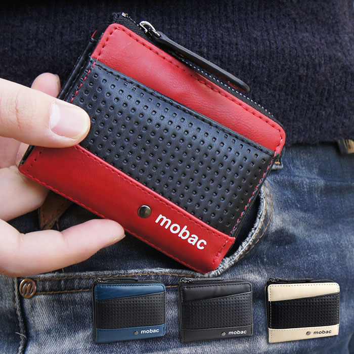 小銭入れ コインケース L字ファスナー メンズ パスケース 定期入れ メッシュエンボス ツートンカラー バイカラー mobac モバック