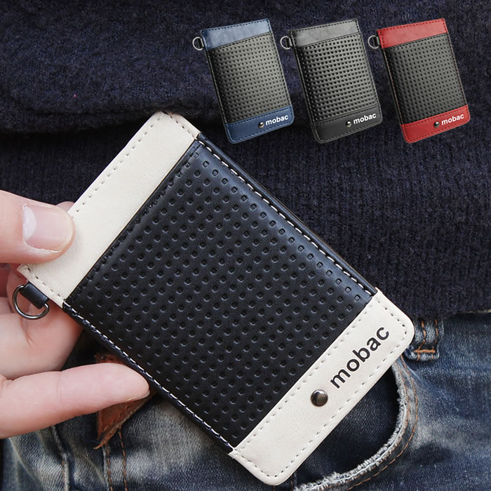 パスケース メンズ 定期入れ 両面 カードケース メッシュエンボス ツートンカラー バイカラー mobac