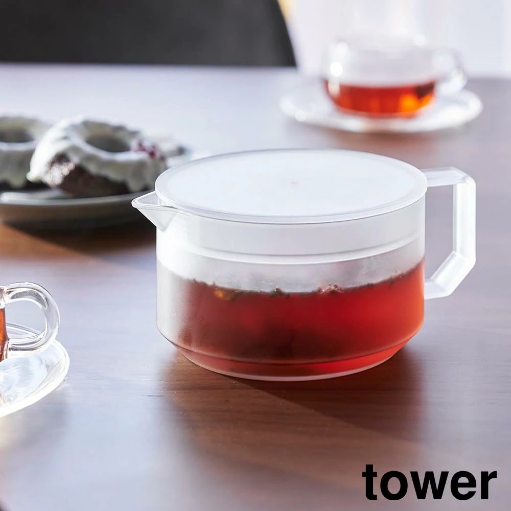 ティーポット タワー 山崎実業 tower 600ml ホワイト ブラック 1672 1673 ティーサーバー ポット お茶ポット 紅茶ポット 冷水ポット 急須 食洗機対応 電子レンジ対応 茶こし付き 茶漉し ティーストレーナー 600ml 耐熱 おしゃれ シンプル タワーシリーズ[MM1]