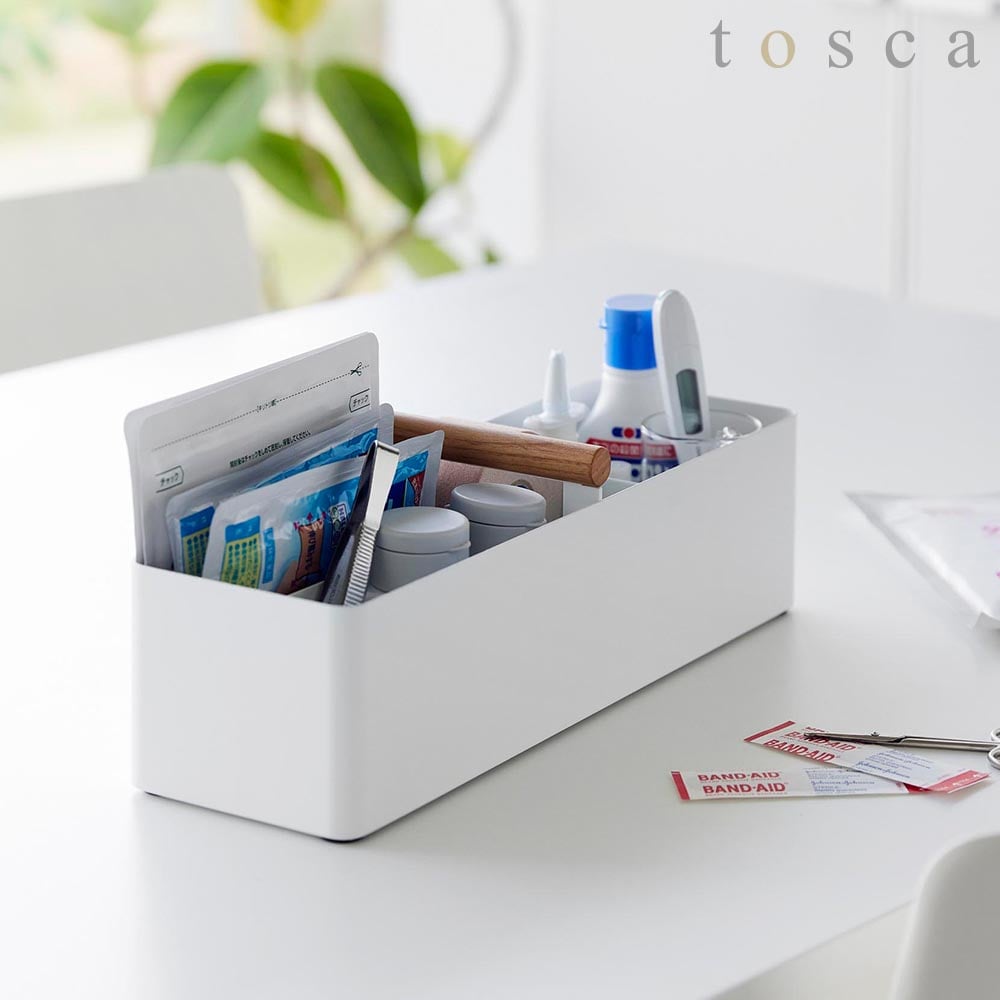 ハンドル付きスリム収納ボックス トスカ ホワイト 山崎実業 tosca 1856  収納ケース ボックス 小物収納 メイクボックス コスメ収納 薬箱 救急箱 裁縫箱 くすり箱 ツールボックス 持ち運び おしゃれ シンプル yamazaki トスカシリーズ[MM1]