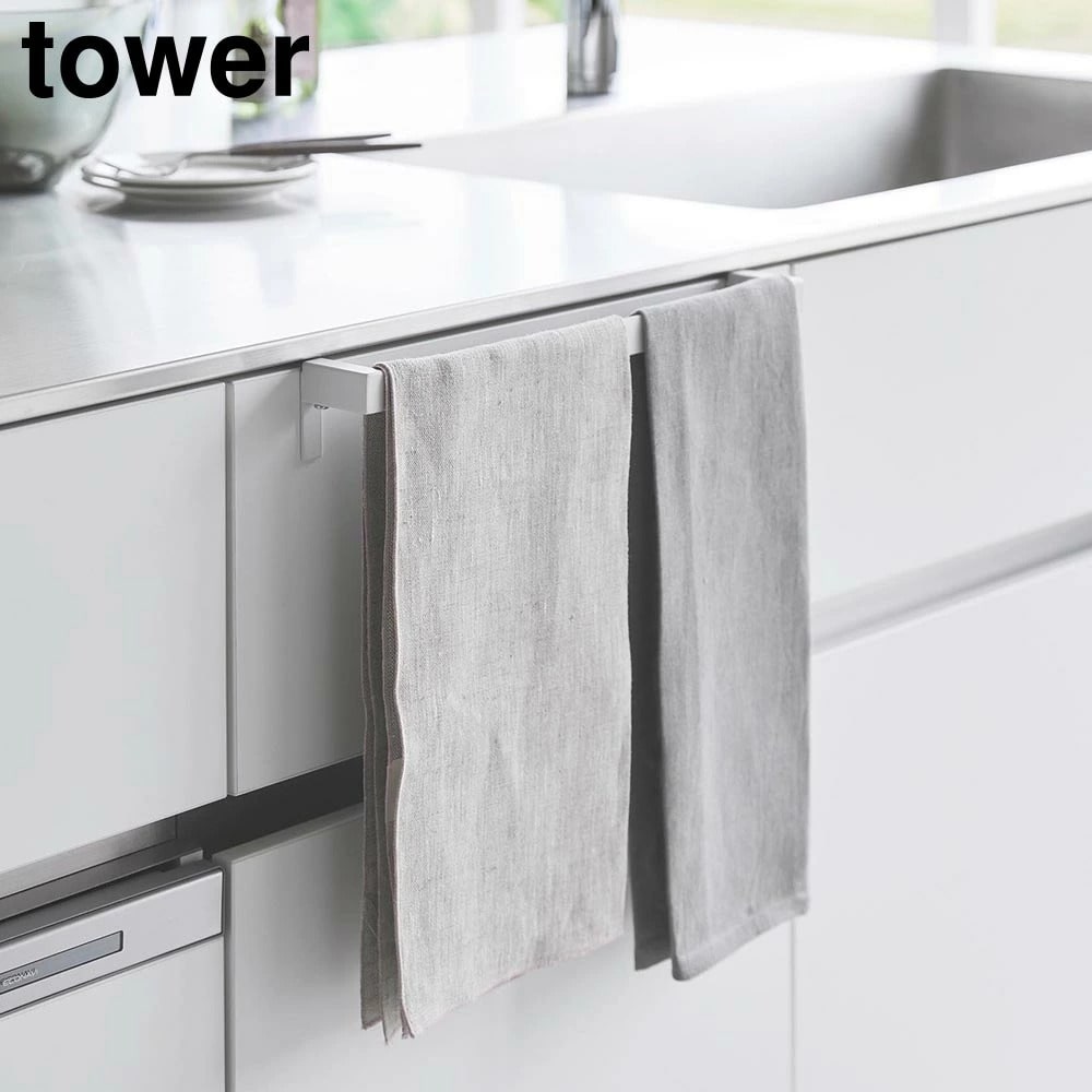 滑り落ち防止キッチンタオルハンガーバー タワー ワイド 山崎実業 tower ホワイト ブラック 1810 1811 タオルハンガー タオル掛け タオルバー タオルホルダー 布巾 キッチンクロス 収納 シンク下 引っ掛け キッチン おしゃれ シンプル yamazaki タワーシリーズ[MM1]