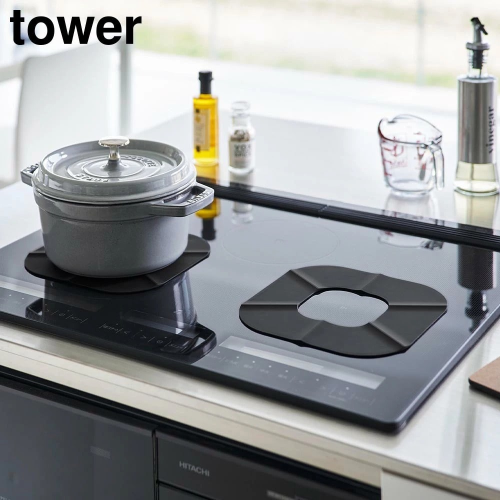 IHシリコーンマット タワー 山崎実業 tower ホワイト ブラック 1318 1319 カバー シート キズ防止 汚れ防止 焦げ防止 シリコン 食洗機対応 焦げ対策  IHクッキングヒーター おしゃれ シンプル 公式 yamazaki タワーシリーズ[MM1]【ゆうパケット送料無料】