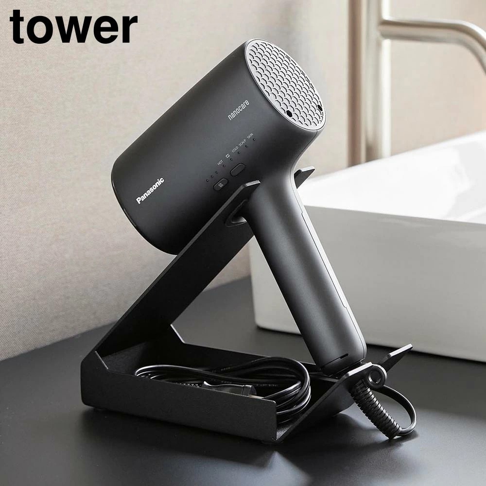 収納付きドライヤー&ヘアーアイロンスタンド タワー 山崎実業 tower ホワイト ブラック 1334 1335 ドライヤースタンド ドライヤーホルダー ハンズフリー 手放し ヘアアイロン ヘアドライヤー ドライヤー置き おしゃれ シンプル 公式 yamazaki タワーシリーズ[MM1]