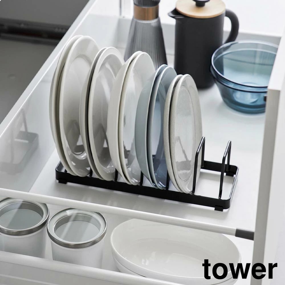 お皿スタンド タワー 山崎実業 tower ホワイト ブラック 1375 1376 ディッシュラック ディッシュスタンド 食器スタンド お皿立て 食器立て 食器棚 収納 食器収納 食器 お皿 平皿 ボウル 省スペース スリム おしゃれ シンプル 公式 yamazaki タワーシリーズ[MM1]
