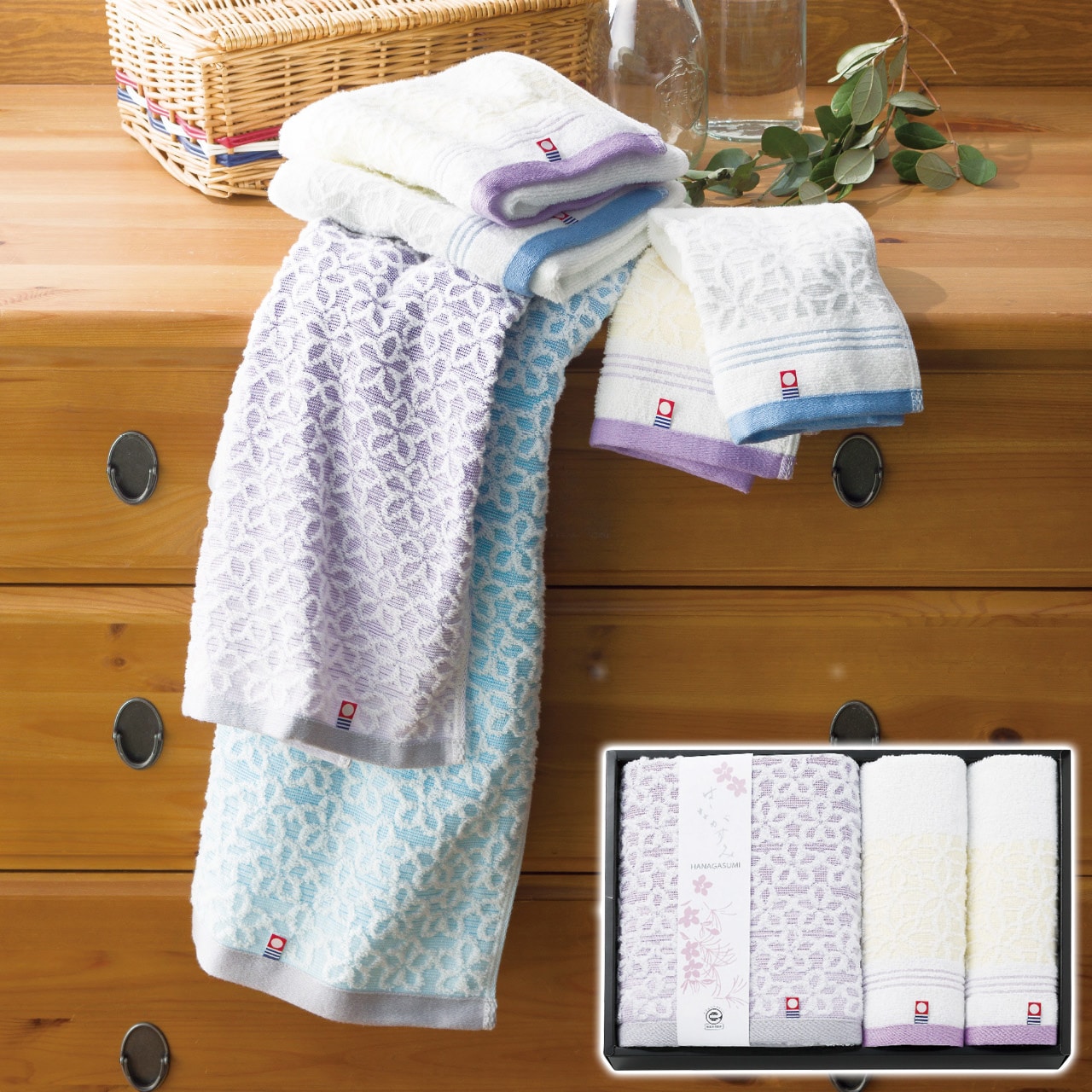 バス・ウォッシュタオルセット パープル はながすみ ギフト プレゼント 贈り物 贈呈 ご褒美 【代引不可】