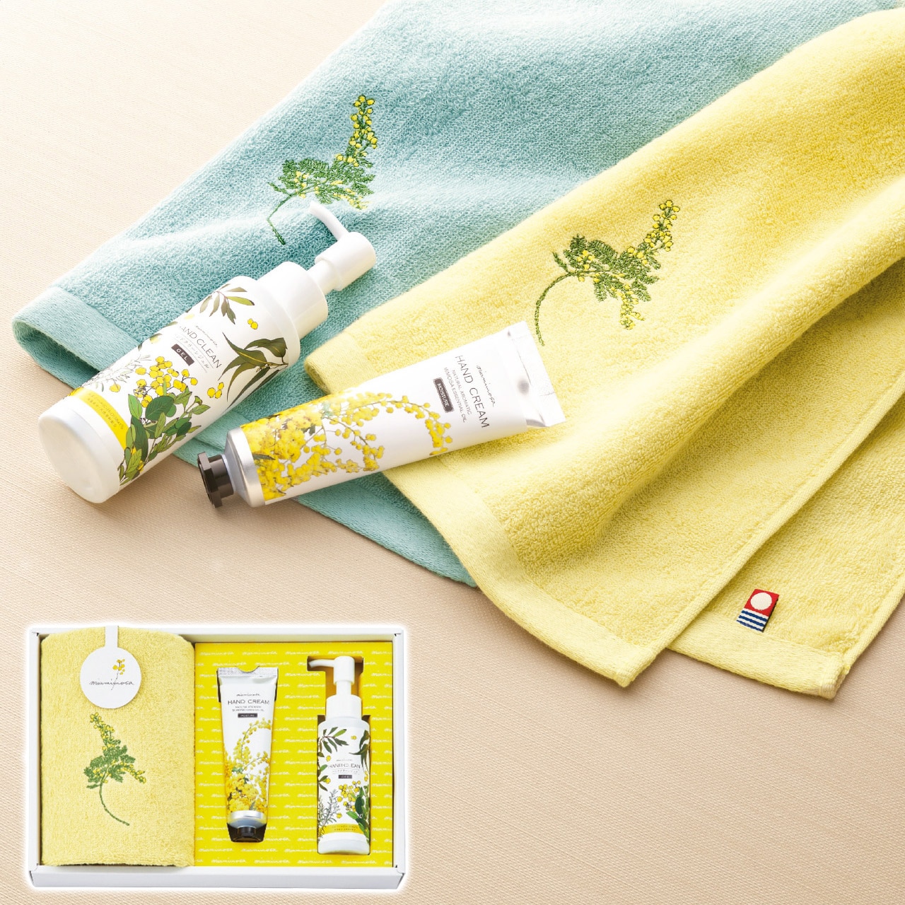 フェイスタオル＆コスメセット クリーム ミアミモザ ギフト プレゼント 贈り物 贈呈 ご褒美 【代引不可】