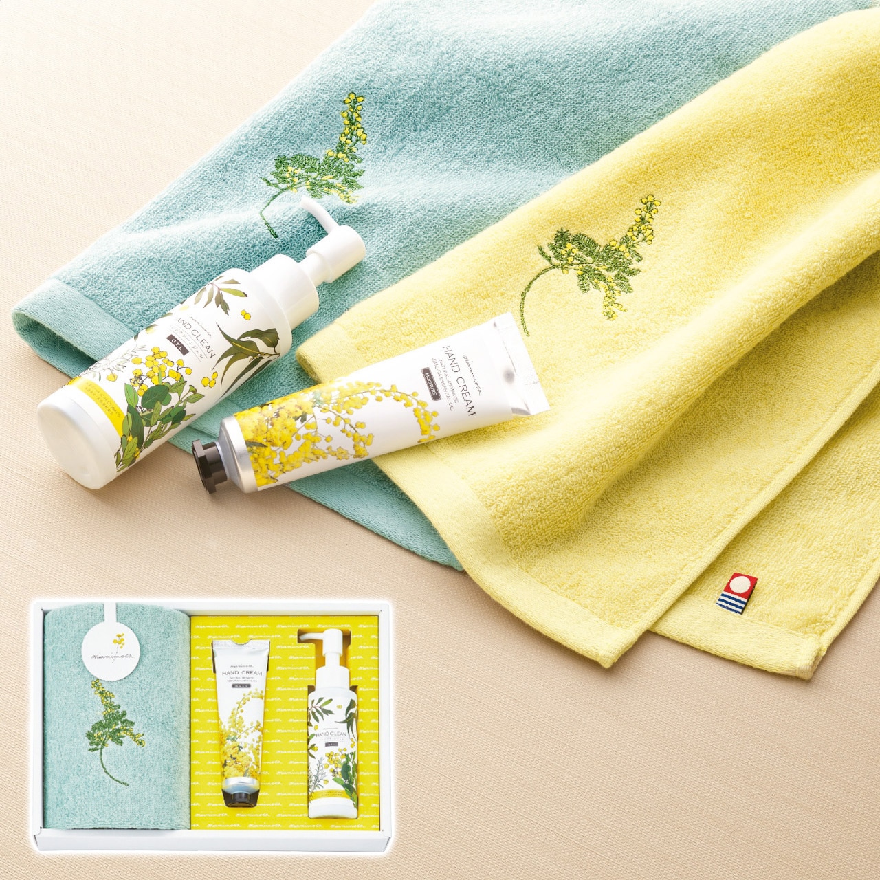 フェイスタオル＆コスメセット グリーン ミアミモザ ギフト プレゼント 贈り物 贈呈 ご褒美 【代引不可】