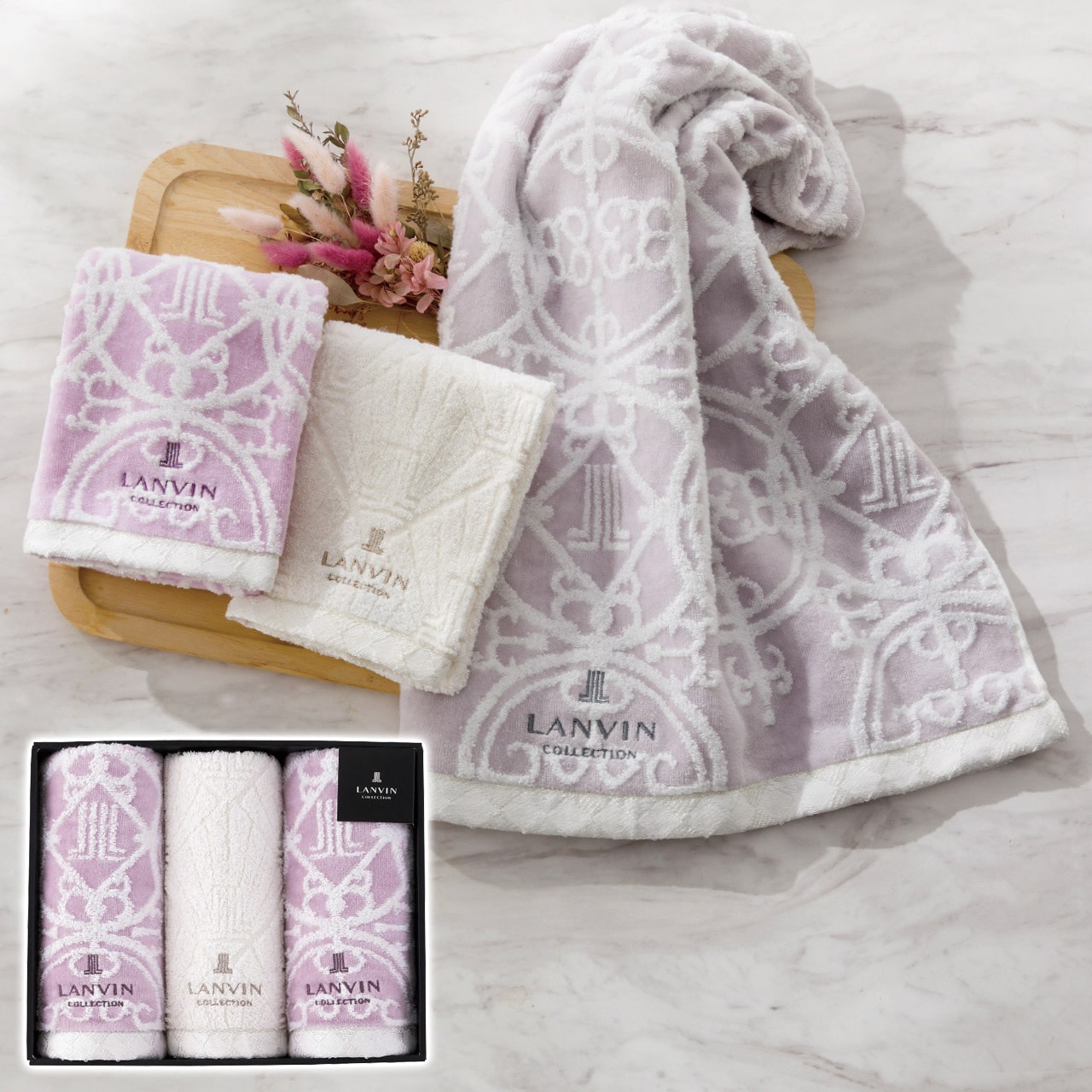 フェイスタオル3枚セット パープル ランバン ギフト プレゼント 贈り物 贈呈 ご褒美 【代引不可】