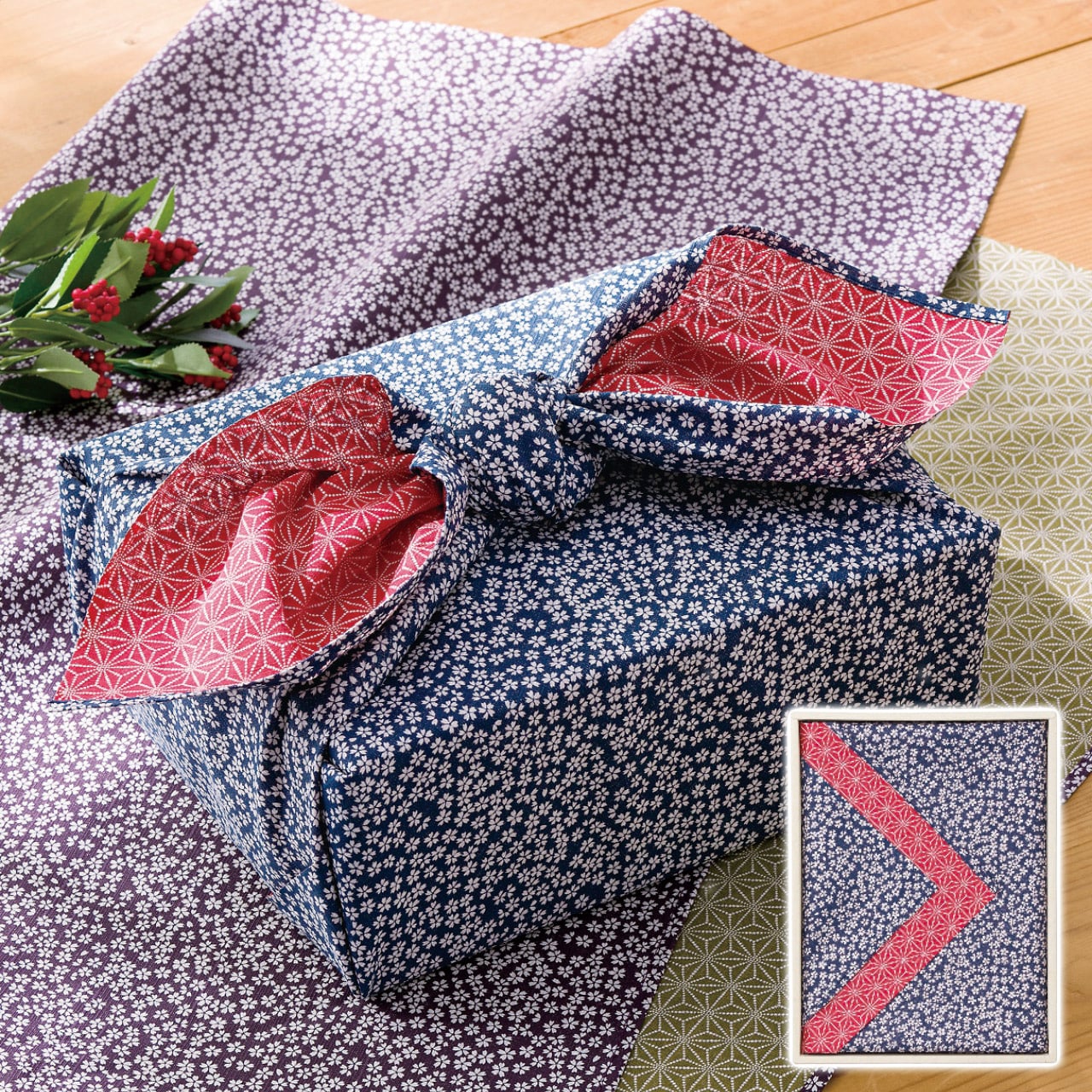 京ふろしき “小紋柄” 青/赤 両面染め ギフト プレゼント 贈り物 贈呈 ご褒美 【代引不可】