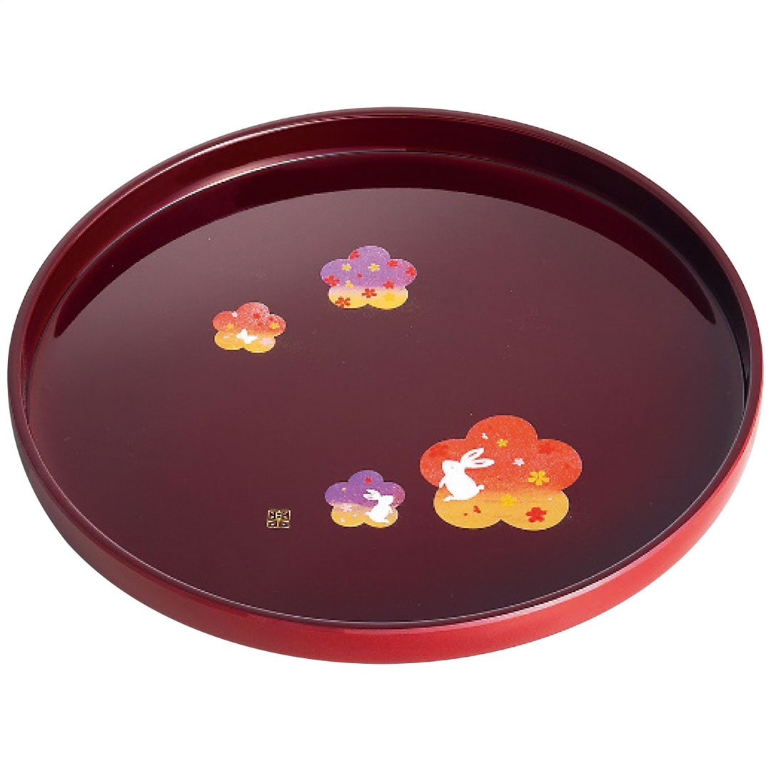 宴うさぎ 溜塗丸盆(八寸) 紀州塗 ギフト プレゼント 贈り物 贈呈 ご褒美 【代引不可】