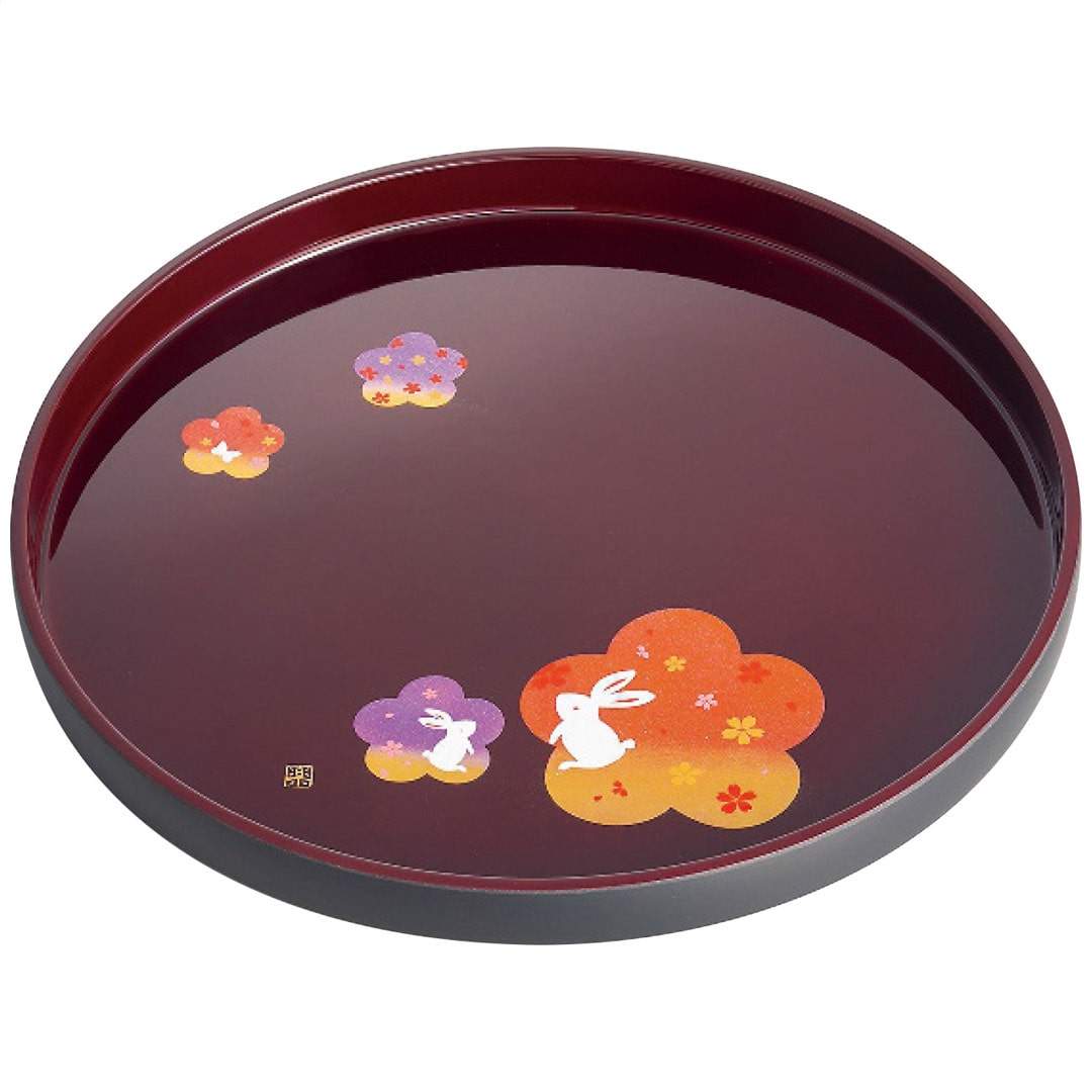 宴うさぎ 溜塗丸盆(尺丸) 紀州塗 ギフト プレゼント 贈り物 贈呈 ご褒美 【代引不可】