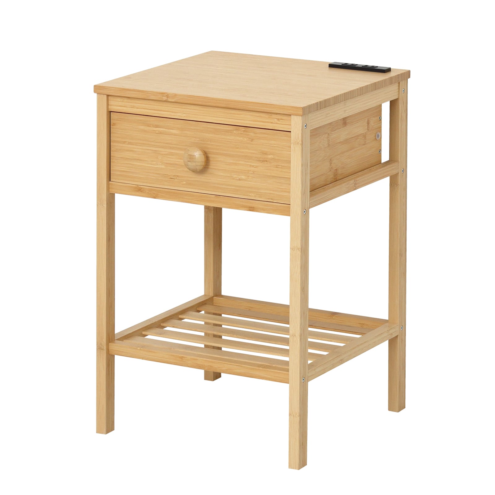 サイドテーブル 竹材 コンセント(1500W)付 A4書類 引き出し付 Bamboo 23561 【代引不可】