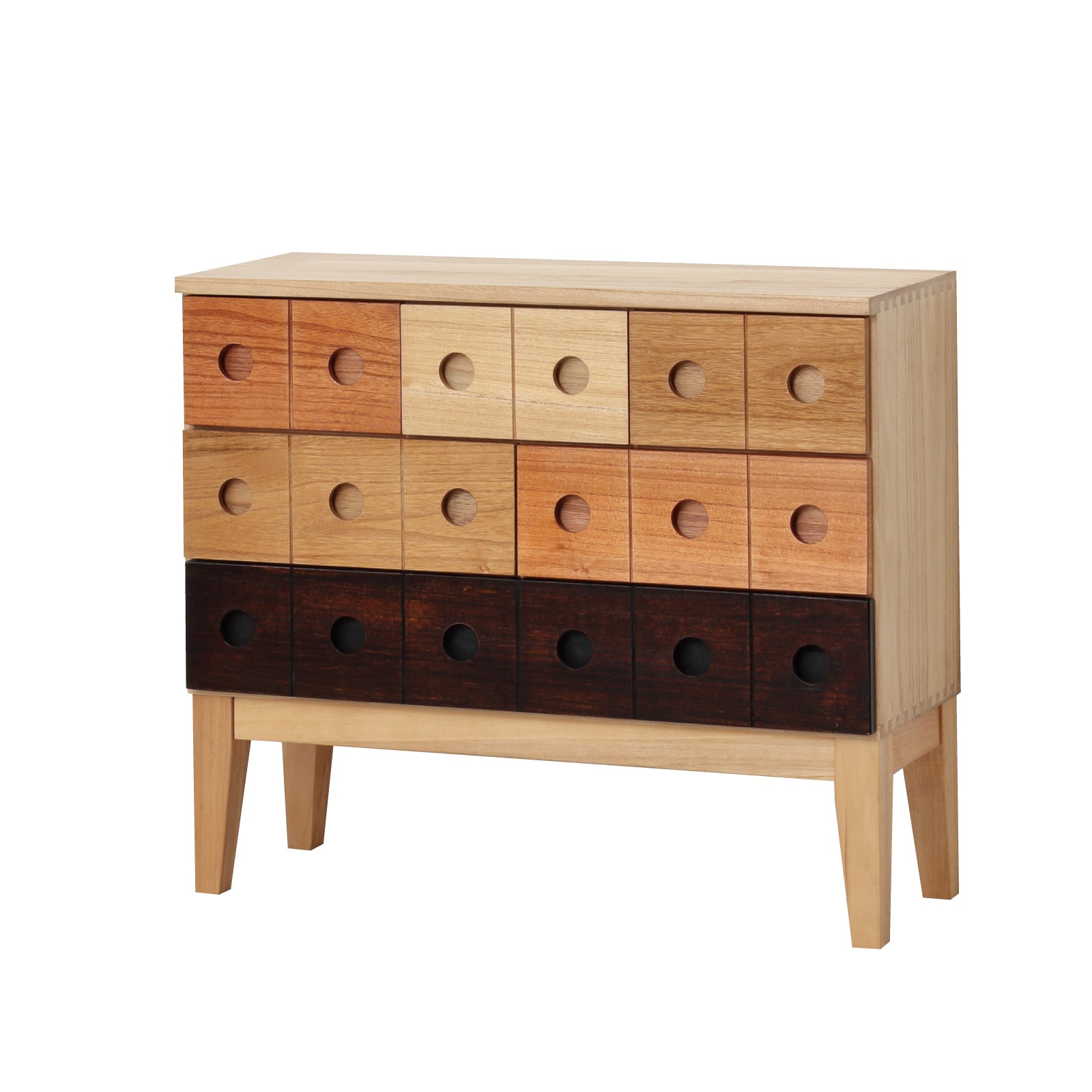 コンビネーションチェスト 3ｘ6 アースカラー チェスト 天然木 アリ組 引出 箱組仕上げ 丈夫 64833 【代引不可】