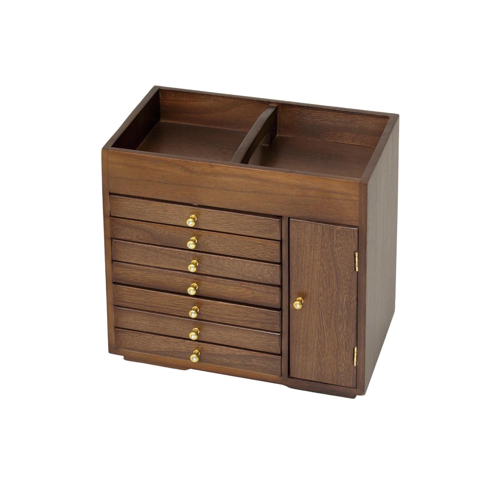 すっ桐ボックス 持ち手付 桐製収納ボックス 引き出し7杯 扉付き 眼鏡置きスペース付き 軽量 64852 【代引不可】