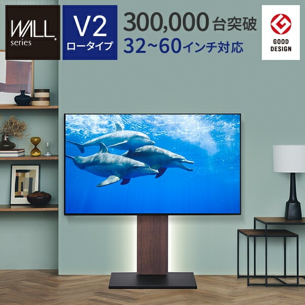 グッドデザイン賞受賞 テレビ台 WALLインテリアテレビスタンドV2 ロータイプ 32~60v対応 壁寄せテレビ台 テレビボード TVスタンド 背面収納 コード収納 震度7耐震試験済み EQUALS イコールズ 【代引/同梱不可】[サテンブラック]
