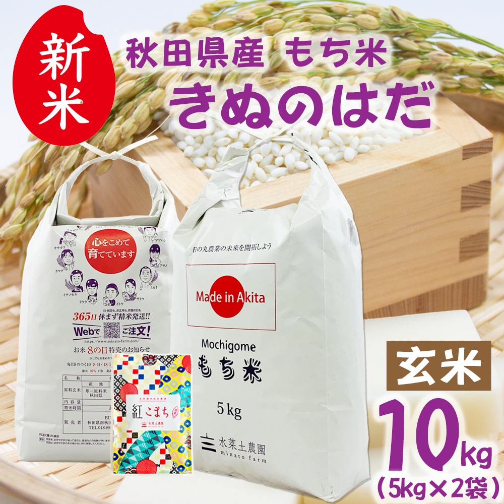 秋田県産 きぬのはだ もち米 玄米 10kg（5kg×2袋） 令和7年産 古代米お試し袋付き