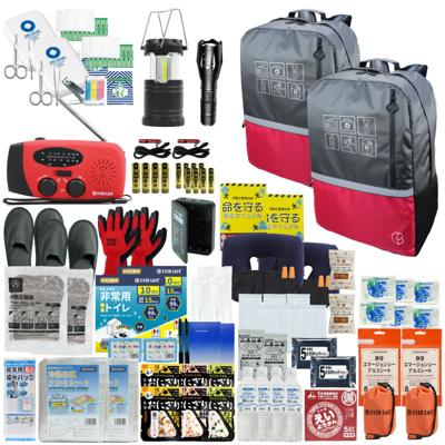 防災セット 2人用 40L ビッグリュック レッド×レッド 防災士監修 非常用持ちだし袋 防災リュック 救急セット ラジオ 懐中電灯 非常食 保存水 携帯トイレ 警戒レベル4 大容量 非常時 避難 地震 L4BR02